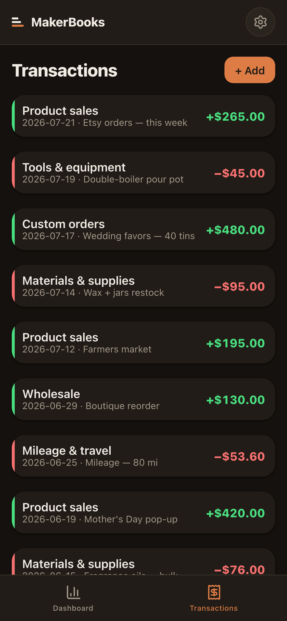 MakerBooks — Transactions