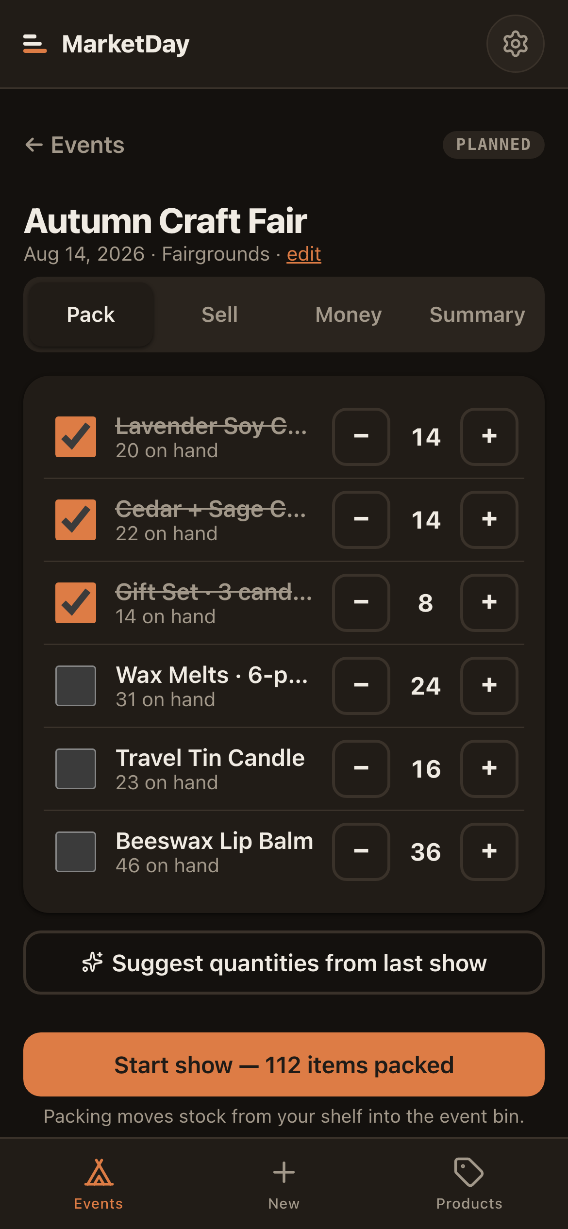 MarketDay — Pack list